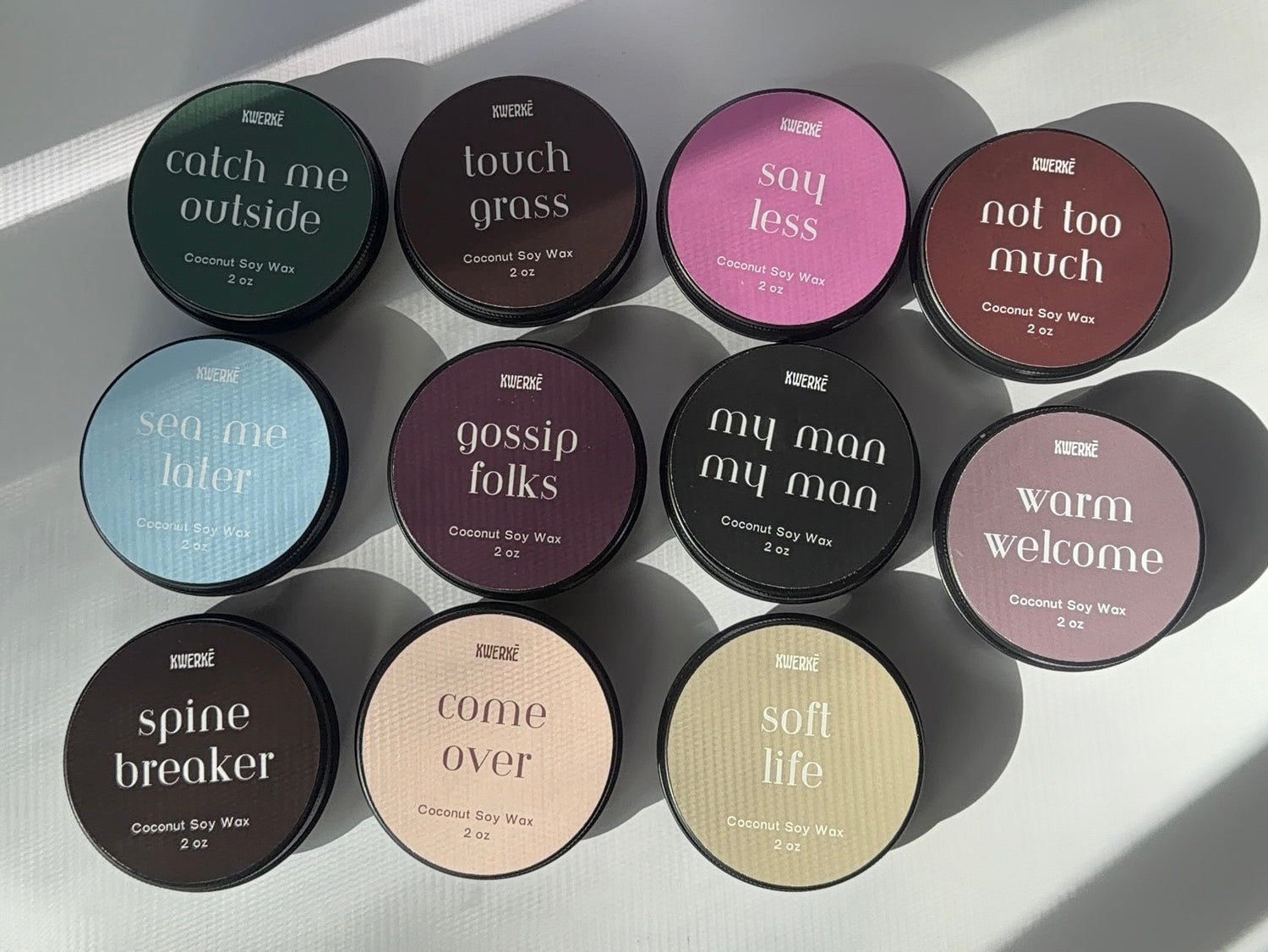 KWERKĒ Candle Sampler travel tin set — coconut soy wax candles in assorted scents